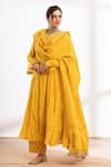 Buy_Maison Shefali_Yellow Cotton, Muslin Gota Patti Round Neck Polka Zari Print Anarkali Pant Set _Online_at_Aza_Fashions