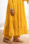 Shop_Maison Shefali_Yellow Cotton, Muslin Gota Patti Round Neck Polka Zari Print Anarkali Pant Set _Online_at_Aza_Fashions