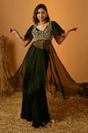 Buy_RIA SHAH LABEL_Black Organza Embroidery Bead Blouse U Neck Sharara Set _at_Aza_Fashions