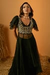 Shop_RIA SHAH LABEL_Black Organza Embroidery Bead Blouse U Neck Sharara Set _at_Aza_Fashions