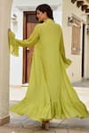 Shop_Palak & Mehak_Green Pure Crepe Print Bandhani Dress Square Neck Ifat With Jacket _at_Aza_Fashions