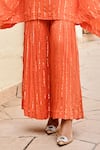 Buy_Palak & Mehak_Orange Rayon Crepe Lurex Stripe V Neck Mira Pattern Kaftan With Sharara _Online_at_Aza_Fashions