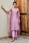 Buy_Palak & Mehak_Purple Tissue Plain V Neck Mira Shimmer Finish Kaftan With Pant _at_Aza_Fashions