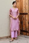 Buy_Palak & Mehak_Purple Tissue Plain V Neck Mira Shimmer Finish Kaftan With Pant _Online_at_Aza_Fashions