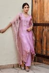 Palak & Mehak_Purple Tissue Plain V Neck Mira Shimmer Finish Kaftan With Pant _at_Aza_Fashions