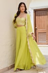 Palak & Mehak_Green Pure Crepe Jacket Print Bandhani Crop Top Sleeveless Naaz And Pant Set _Online_at_Aza_Fashions