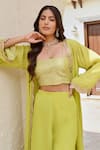 Buy_Palak & Mehak_Green Pure Crepe Jacket Print Bandhani Crop Top Naaz And Pant Set _Online_at_Aza_Fashions