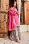 Shop_Palak & Mehak_Pink Chanderi Print Palazzo Floral Round Neck Nura Kurta And Set _at_Aza_Fashions