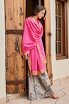 Palak & Mehak_Pink Chanderi Print Palazzo Floral Round Neck Nura Kurta And Set _Online_at_Aza_Fashions