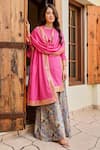 Buy_Palak & Mehak_Pink Chanderi Print Palazzo Floral Round Neck Nura Kurta And Set _Online_at_Aza_Fashions