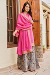 Palak & Mehak_Pink Chanderi Print Palazzo Floral Round Neck Nura Kurta And Set _at_Aza_Fashions