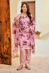 Buy_Palak & Mehak_Pink Chanderi Print Floral Notched Neck Nura Blooming Flower Kurta Set _Online_at_Aza_Fashions