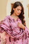 Palak & Mehak_Pink Chanderi Print Floral Notched Neck Nura Blooming Flower Kurta Set _at_Aza_Fashions