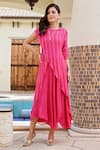 Buy_Palak & Mehak_Pink Pure Crepe Stripe Round Neck Rehat Pattern Cape With Dress _at_Aza_Fashions