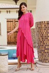 Buy_Palak & Mehak_Pink Pure Crepe Stripe Round Neck Rehat Pattern Cape With Dress _Online_at_Aza_Fashions