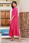 Shop_Palak & Mehak_Pink Pure Crepe Stripe Round Neck Rehat Pattern Cape With Dress _Online_at_Aza_Fashions