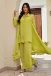 Buy_Palak & Mehak_Green Pure Crepe Print Bandhani Collared Neck Ria Tunic With Pant _at_Aza_Fashions