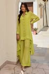 Shop_Palak & Mehak_Green Pure Crepe Print Bandhani Collared Neck Ria Tunic With Pant _at_Aza_Fashions