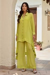 Buy_Palak & Mehak_Green Pure Crepe Print Bandhani Collared Neck Ria Tunic With Pant _Online_at_Aza_Fashions