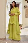 Palak & Mehak_Green Pure Crepe Print Bandhani Collared Neck Ria Tunic With Pant _at_Aza_Fashions