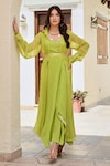 Buy_Palak & Mehak_Green Pure Crepe Print Bandhani Jacket Collar Samara Dress And Set _at_Aza_Fashions