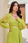 Palak & Mehak_Green Pure Crepe Print Bandhani Jacket Collar Samara Dress And Set _at_Aza_Fashions