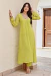 Buy_Palak & Mehak_Green Rayon Lurex Print Bandhani V Neck Shikha Kurta With Pant _Online_at_Aza_Fashions