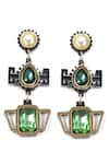 Shop_The YV Brand by Yashvi Vanani_Green Stone And Pearl The Bauble Dangler Earring _at_Aza_Fashions