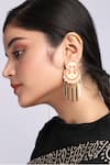 Buy_The YV Brand by Yashvi Vanani_Peach The Mirror Crown Dangler Earrings _at_Aza_Fashions