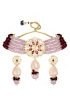 Shop_Hrisha Jewels_Gold Plated Hand-paint Meena Multi-layered Beaded Choker Set _at_Aza_Fashions