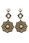 Shop_The YV Brand by Yashvi Vanani_Gold Plated Pearl The Mandala Dangler Earrings _at_Aza_Fashions