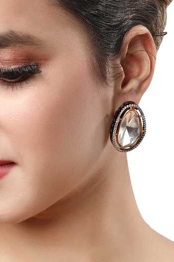 Buy_HRISHA_Black Metallic Thread, Diamonds Embellished Moissanite Polki Studs _at_Aza_Fashions