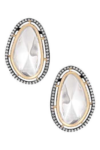 Shop_HRISHA_Black Metallic Thread, Diamonds Embellished Moissanite Polki Studs _at_Aza_Fashions