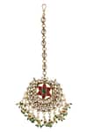Shop_Riana Jewellery_Gold Plated Real Jadtar Stones Bead Drop Carved Maangtikka _at_Aza_Fashions