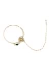 Shop_Riana Jewellery_Gold Plated Diamonds, Pearls, Beads Floral Carved Nath _at_Aza_Fashions