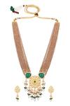 Shop_HRISHA_Gold Plated Crystals, Pearls Italian Embellished Necklace Set_at_Aza_Fashions