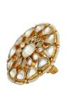 Shop_Riana Jewellery_Gold Plated Real Jadtar Stones Floral Motif Ring _at_Aza_Fashions