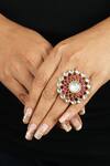 Buy_Riana Jewellery_Gold Plated Real Jadtar Stones Floral Carved Ring _at_Aza_Fashions
