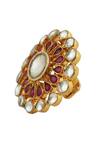 Shop_Riana Jewellery_Gold Plated Real Jadtar Stones Floral Carved Ring _at_Aza_Fashions