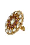 Shop_Riana Jewellery_Gold Plated Real Jadtar Stones Floral Carved Ring _at_Aza_Fashions