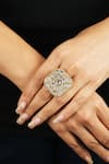 Buy_Riana Jewellery_Gold Plated Real Jadtar Stones Square Motif Ring _at_Aza_Fashions