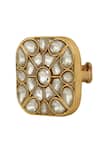 Shop_Riana Jewellery_Gold Plated Real Jadtar Stones Square Motif Ring _at_Aza_Fashions