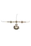 Shop_Riana Jewellery_Gold Plated Real Jadtar Stones Carved Bead Drop Mathapatti _at_Aza_Fashions