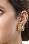 Buy_HRISHA_Gold Plated Diamonds, Gota Patti Floral Carved Studs _at_Aza_Fashions