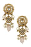 Shop_Riana Jewellery_Gold Plated Glitter, Pearls, Stones Floral Carved Dangler Earrings _at_Aza_Fashions