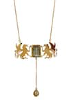 Shop_Eina Ahluwalia_Gold Plated Brass Studded Pendant Necklace _at_Aza_Fashions