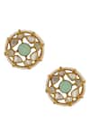Shop_Riana Jewellery_Gold Plated Glitter, Beads, Stones Circular Studs _at_Aza_Fashions