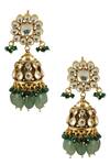 Shop_Riana Jewellery_Gold Plated Glitter, Beads, Stones Floral Motif Jhumkas _at_Aza_Fashions
