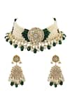 Shop_Riana Jewellery_Gold Plated Real Jadtar Stones Bead Embellished Necklace Set _at_Aza_Fashions