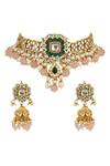 Shop_Riana Jewellery_Gold Plated Glitter, Stones, Pearls Embellished Necklace Set _at_Aza_Fashions